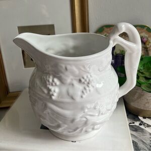 Vintage Loucarte Portugal Embossed White Pitcher Greyhound Handle